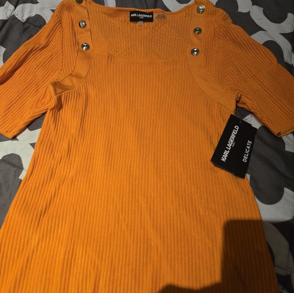 Karl Lagerfeld Orange Ribbed Dress